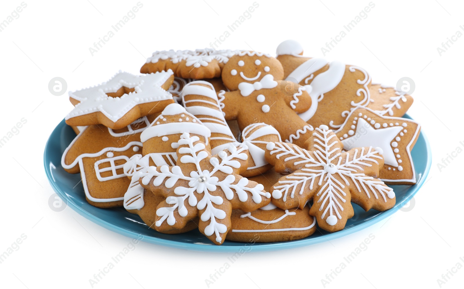 Photo of Delicious gingerbread Christmas cookies on white background