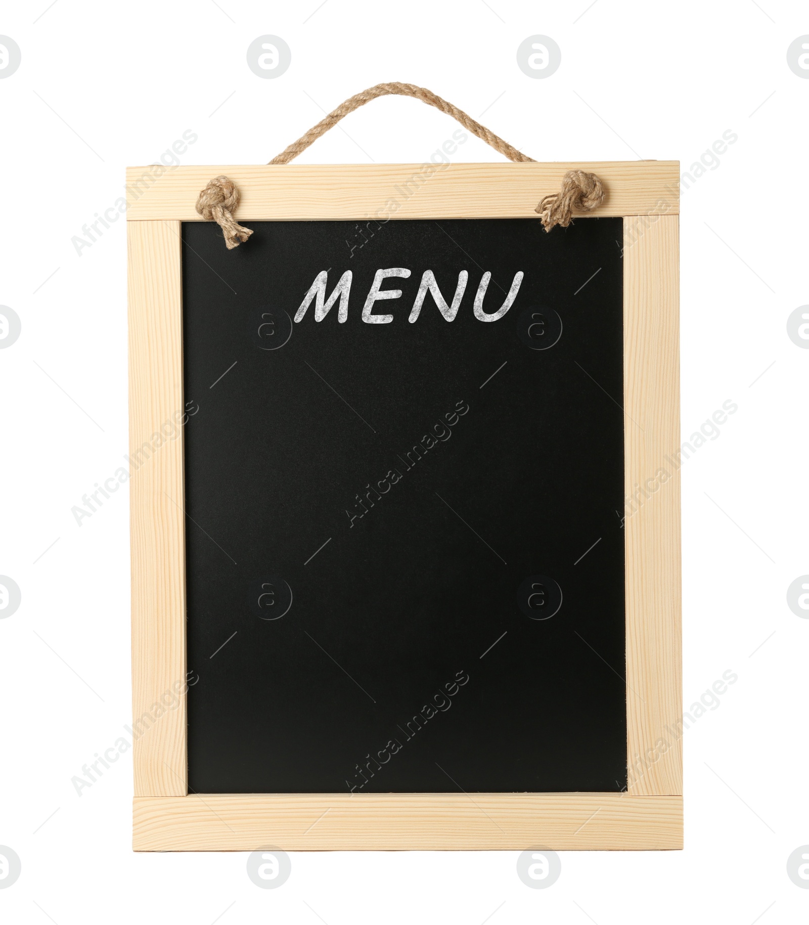 Image of Black chalkboard with word Menu on white background. Mockup for design