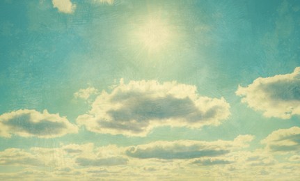 View of beautiful sky with clouds. Retro style filter 