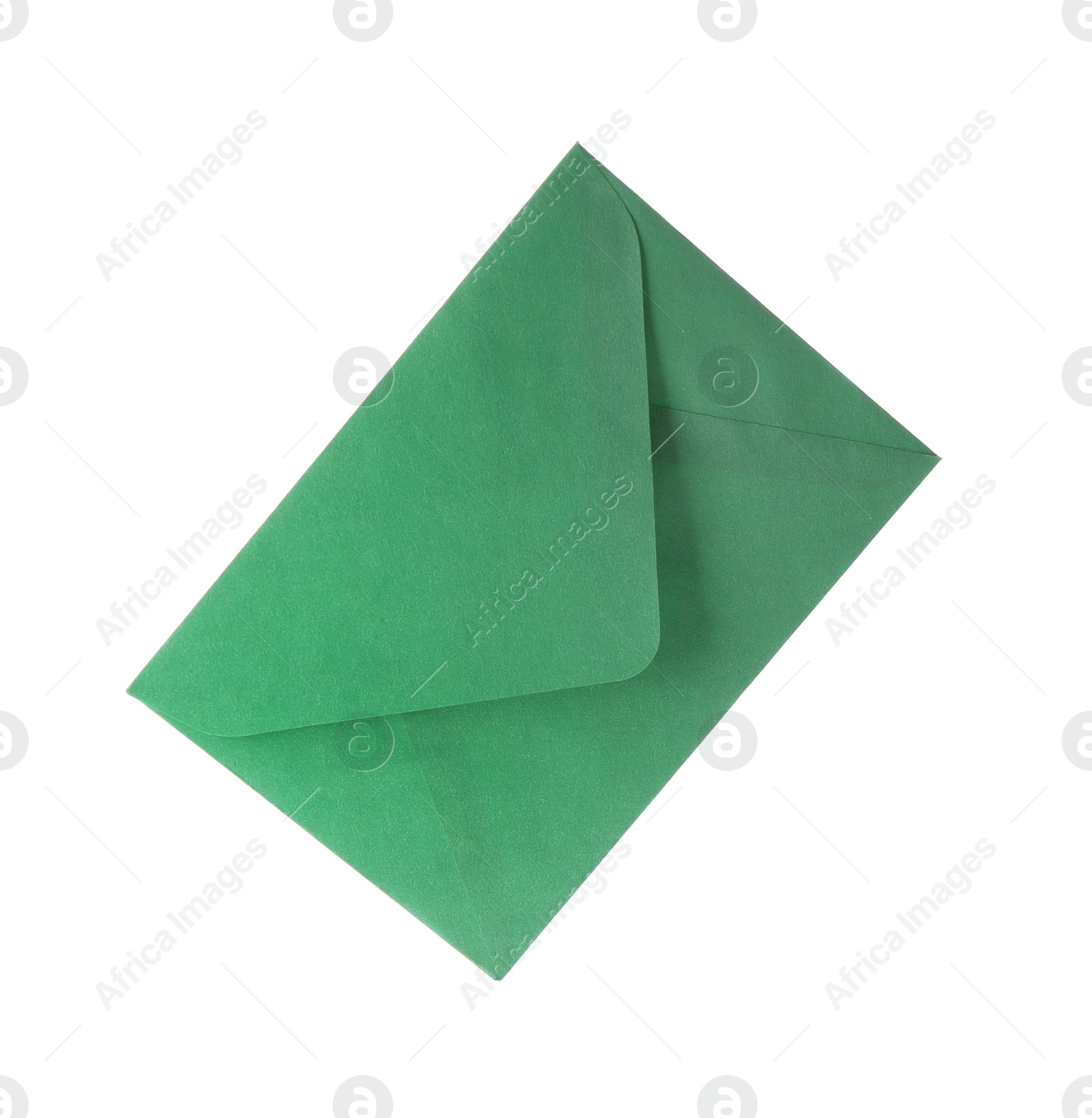 Photo of Green paper envelope isolated on white. Mail service