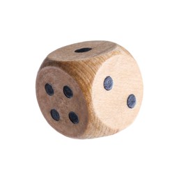 One wooden game dice isolated on white