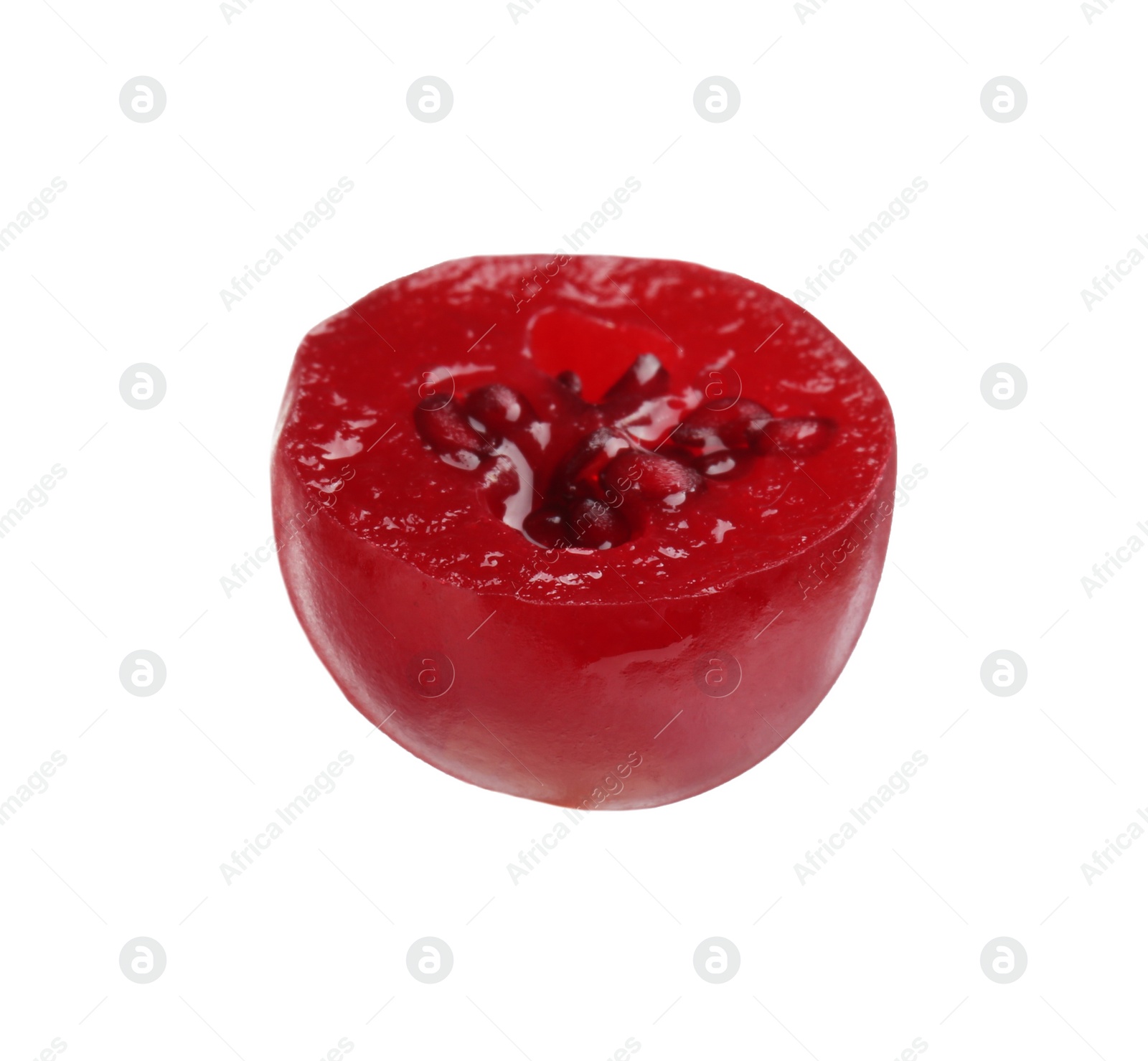 Photo of Half of fresh ripe cranberry isolated on white