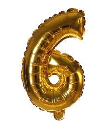 Golden number six balloon on white background