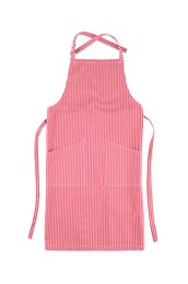 Photo of Striped apron isolated on white, top view