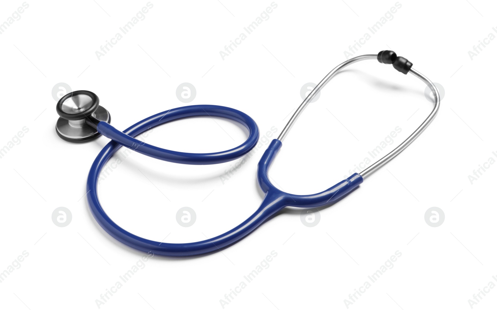 Photo of Modern stethoscope on white background. Medical device