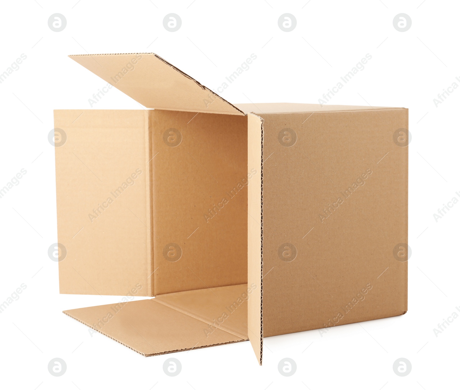 Photo of Empty open cardboard box isolated on white