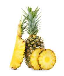 Photo of Fresh pineapples on white background