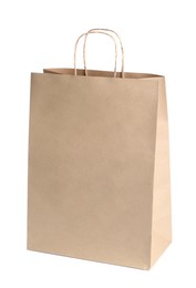 One kraft paper bag isolated on white. Mockup for design