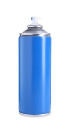 Photo of Blue can of spray paint isolated on white