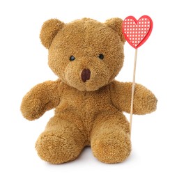 Cute teddy bear with red heart on white background. Valentine's day celebration