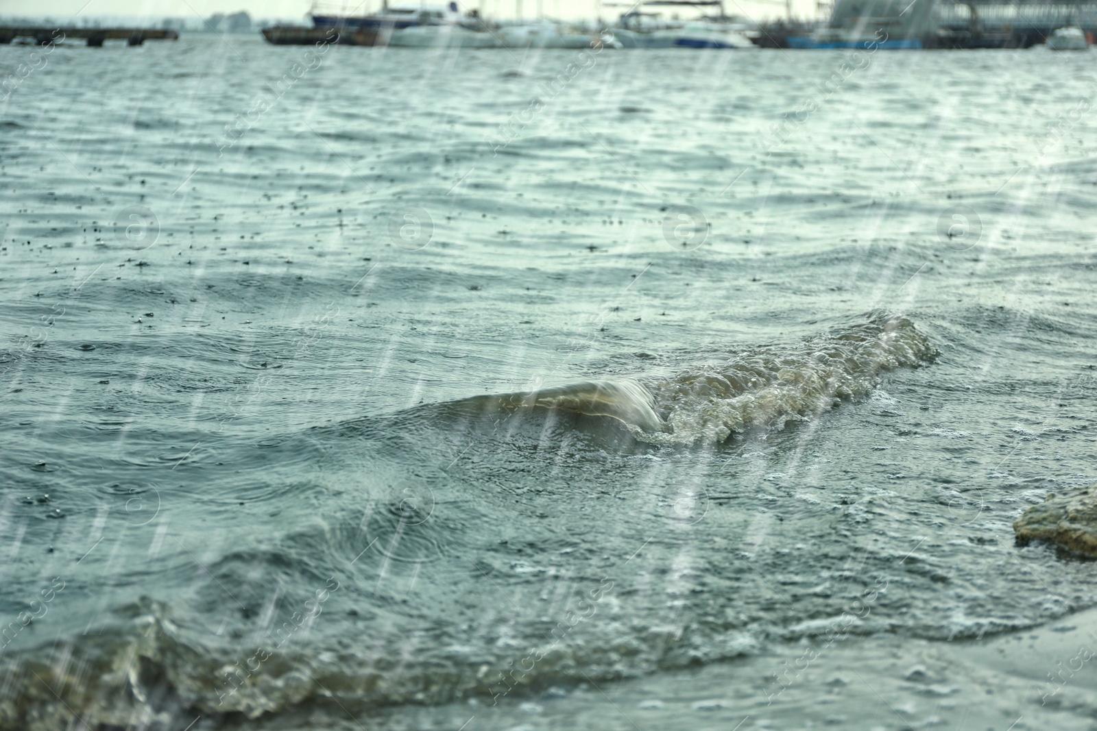 Photo of View of sea under heavy pouring rain