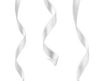 White satin ribbons isolated on white, set