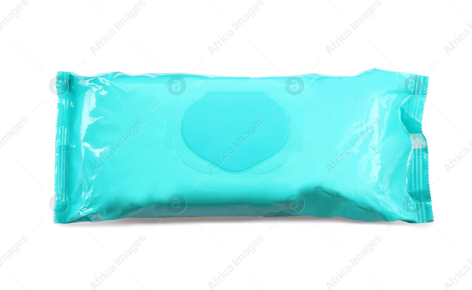 Image of Wet wipes flow pack isolated on white, top view