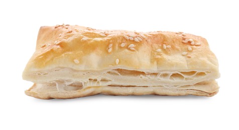 Photo of Puff pastry. One delicious fresh bun isolated on white