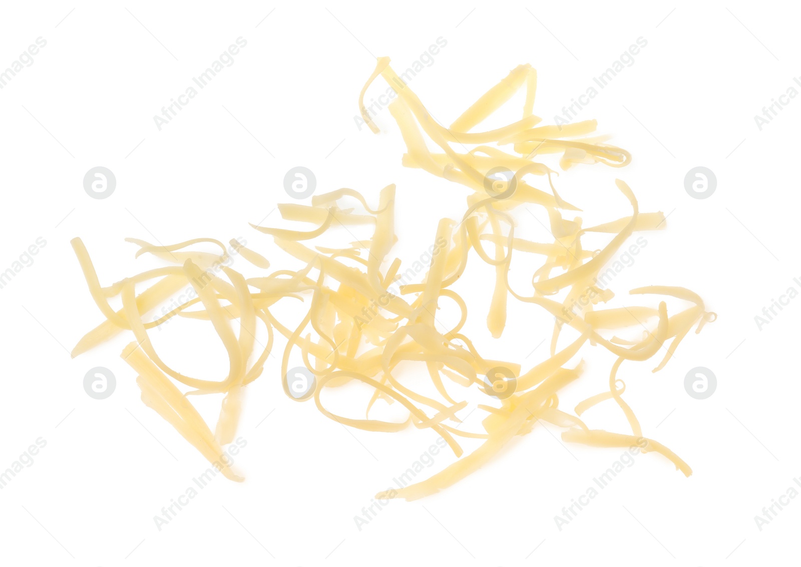 Photo of Tasty grated cheese isolated on white. Dairy product