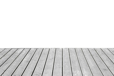 Image of Empty grey wooden surface isolated on white. Mockup for design