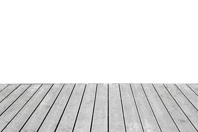 Empty grey wooden surface isolated on white. Mockup for design