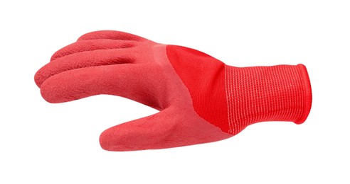 Image of One red gardening glove isolated on white