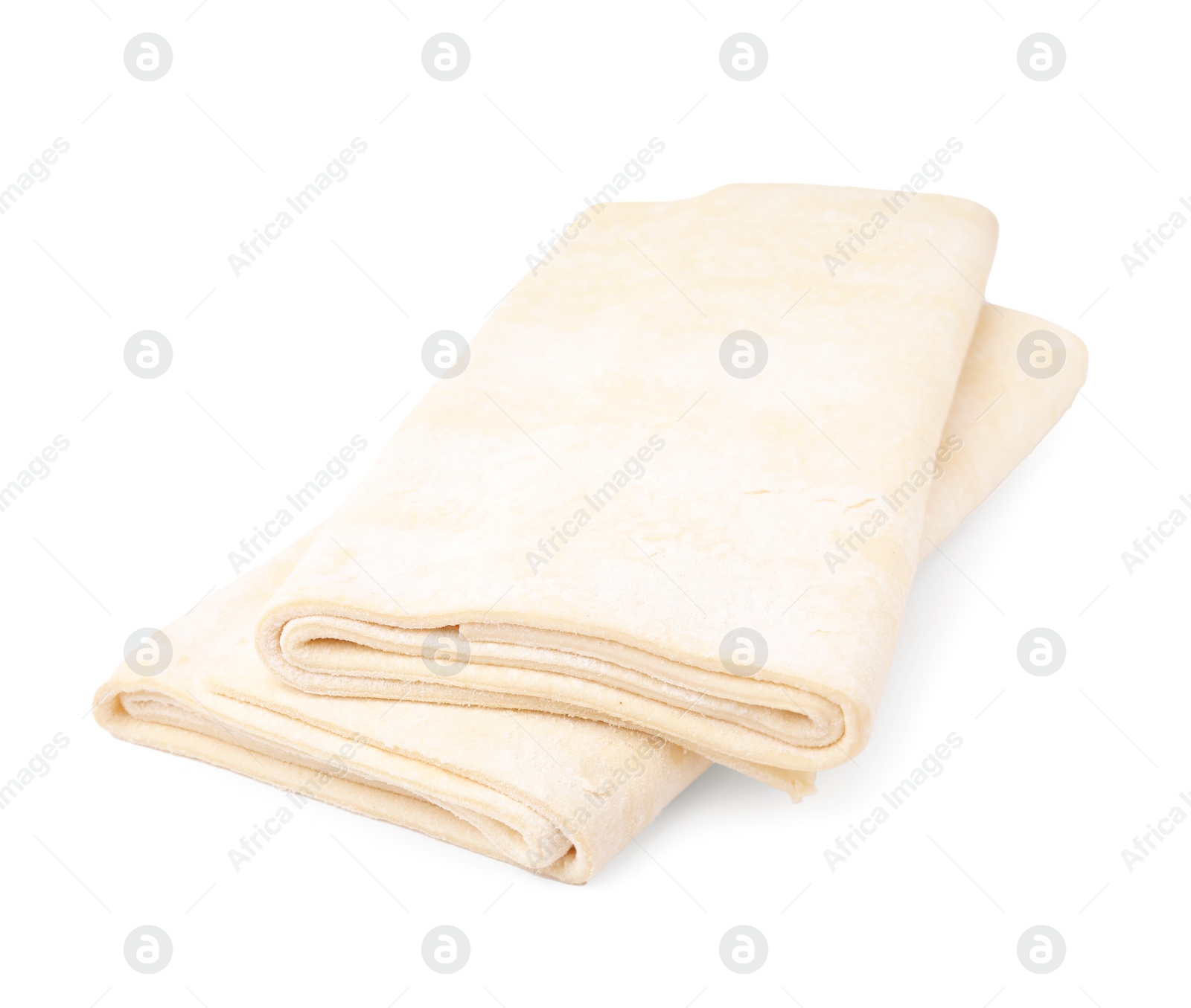 Photo of Raw puff pastry dough isolated on white