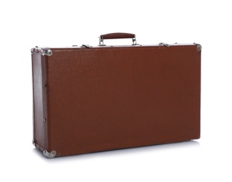 Classic brown suitcase on white background