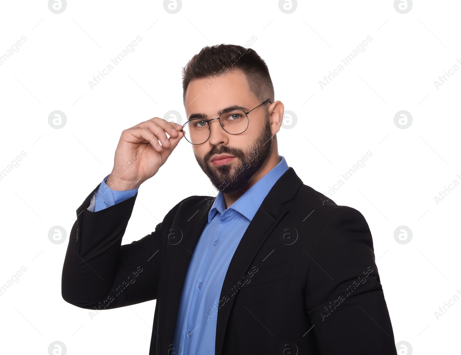 Photo of Portrait of handsome man in glasses on white background. Lawyer, businessman, accountant or manager