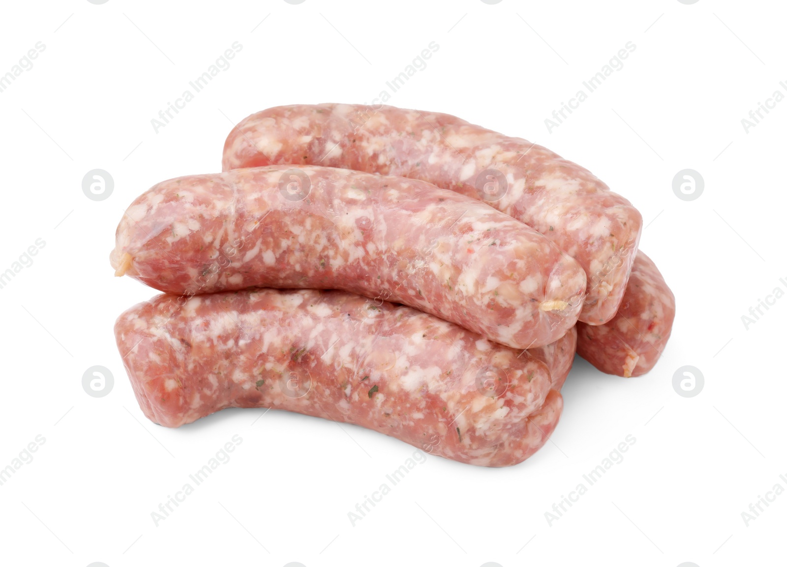 Photo of Fresh raw homemade sausages isolated on white