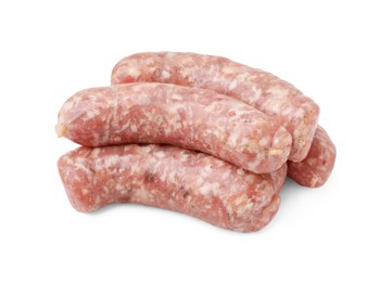 Photo of Fresh raw homemade sausages isolated on white