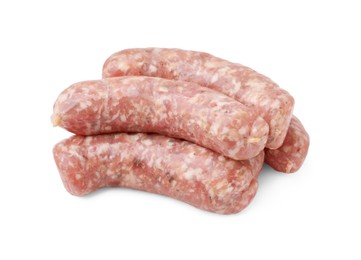 Fresh raw homemade sausages isolated on white