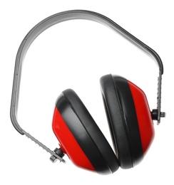 Protective headphones on white background. Professional construction accessory