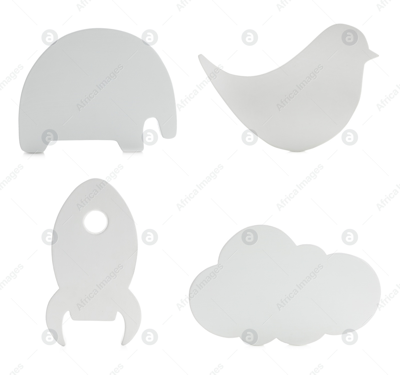 Image of Set with different cute child's night lamps on white background