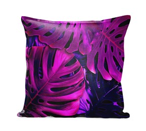 Soft pillow with stylish print isolated on white