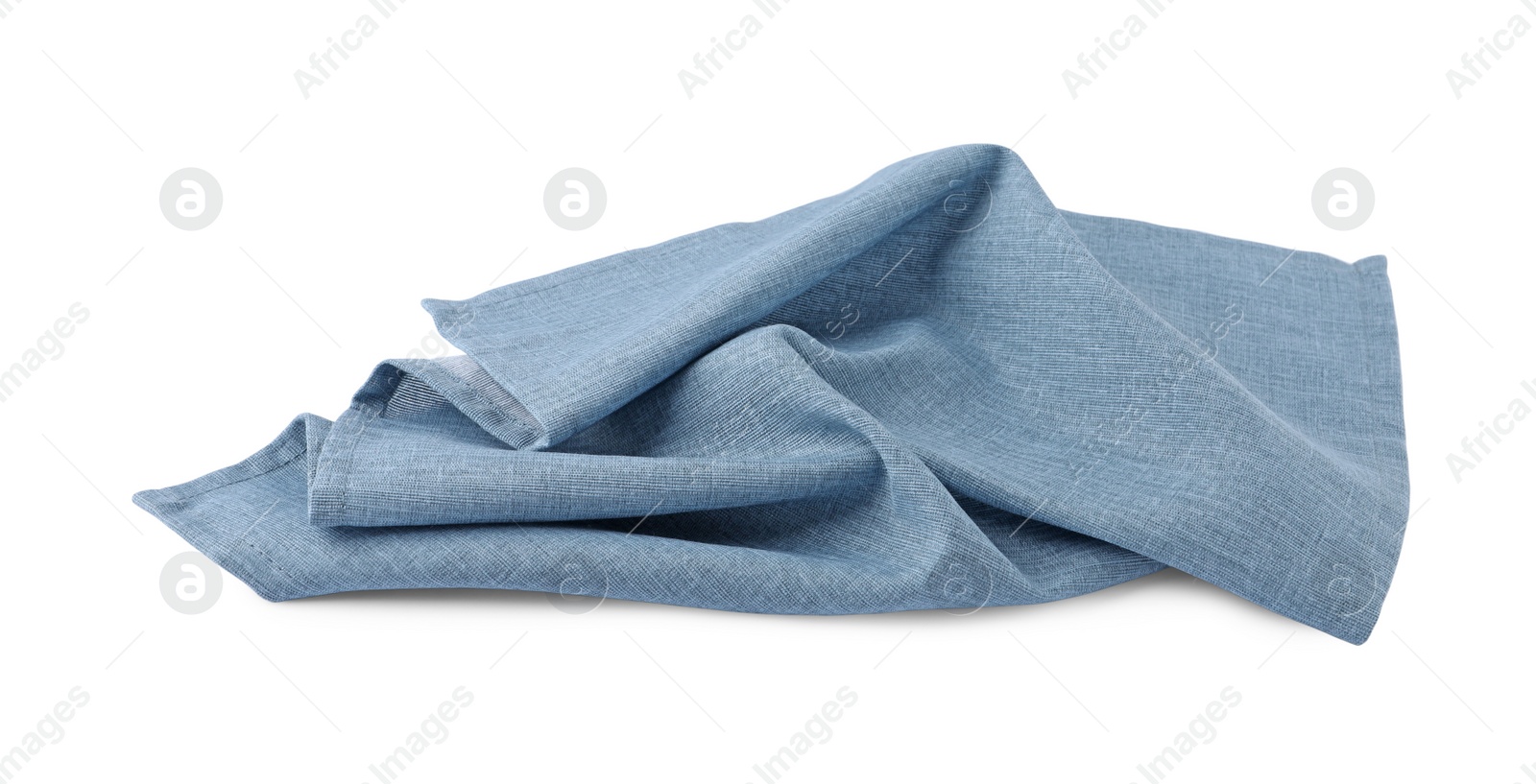 Photo of New clean light blue cloth napkin isolated on white