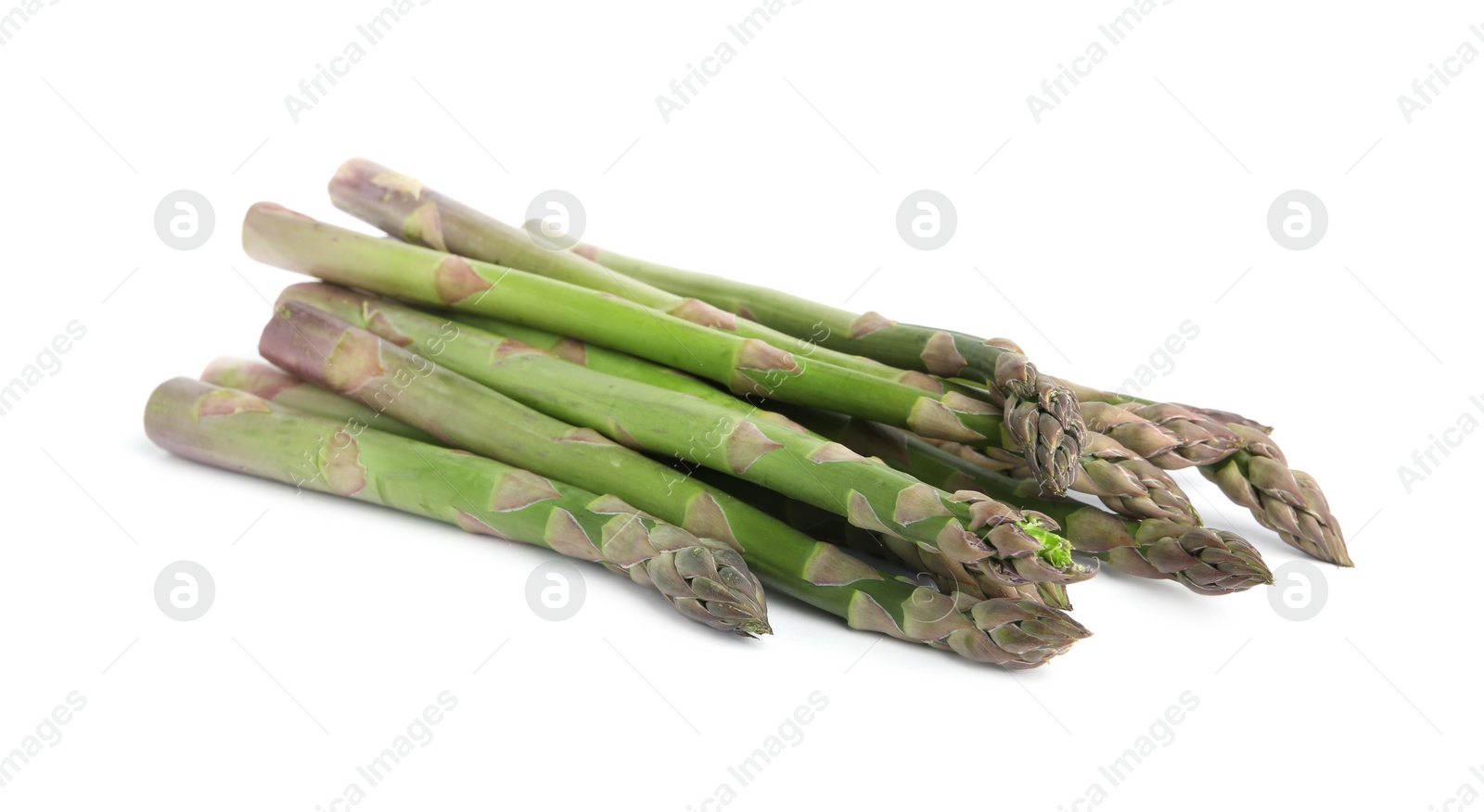 Photo of Fresh raw asparagus isolated on white. Healthy eating