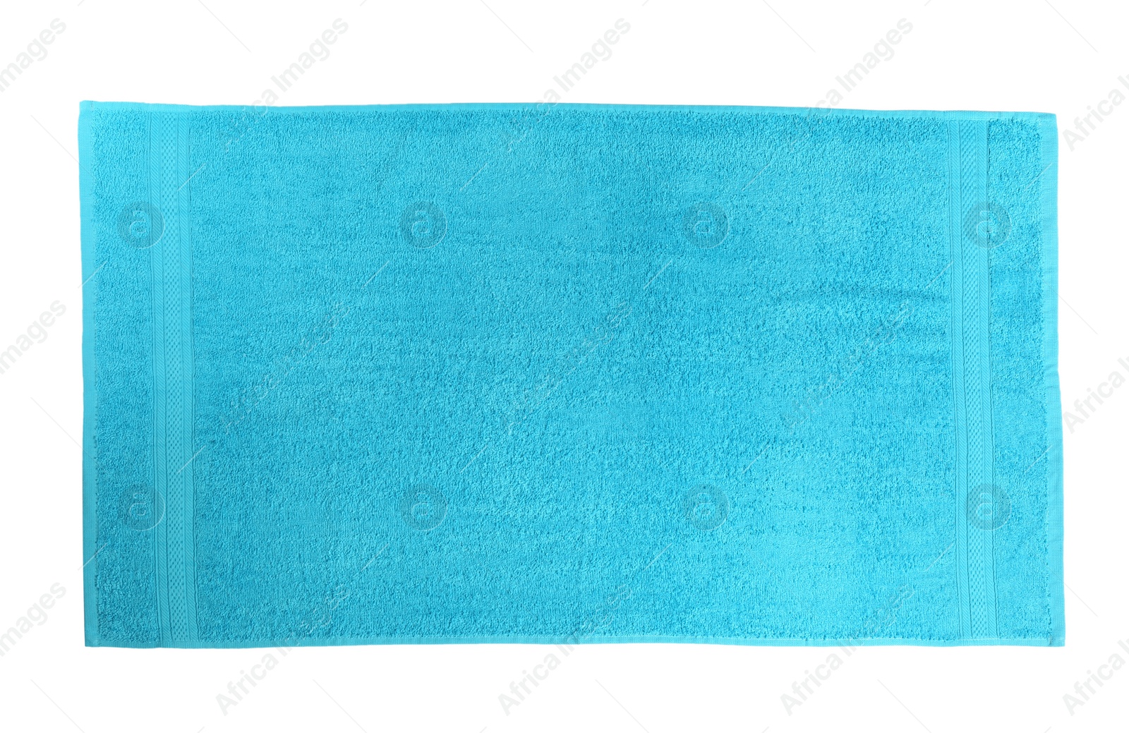 Photo of Clean light blue beach towel on white background, top view