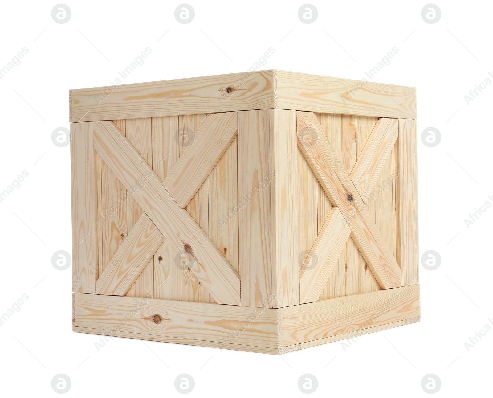 Photo of New wooden crate isolated on white. Delivery service