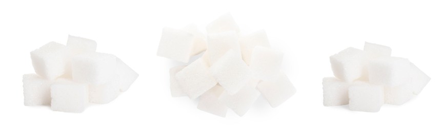 Refined sugar cubes isolated on white, set