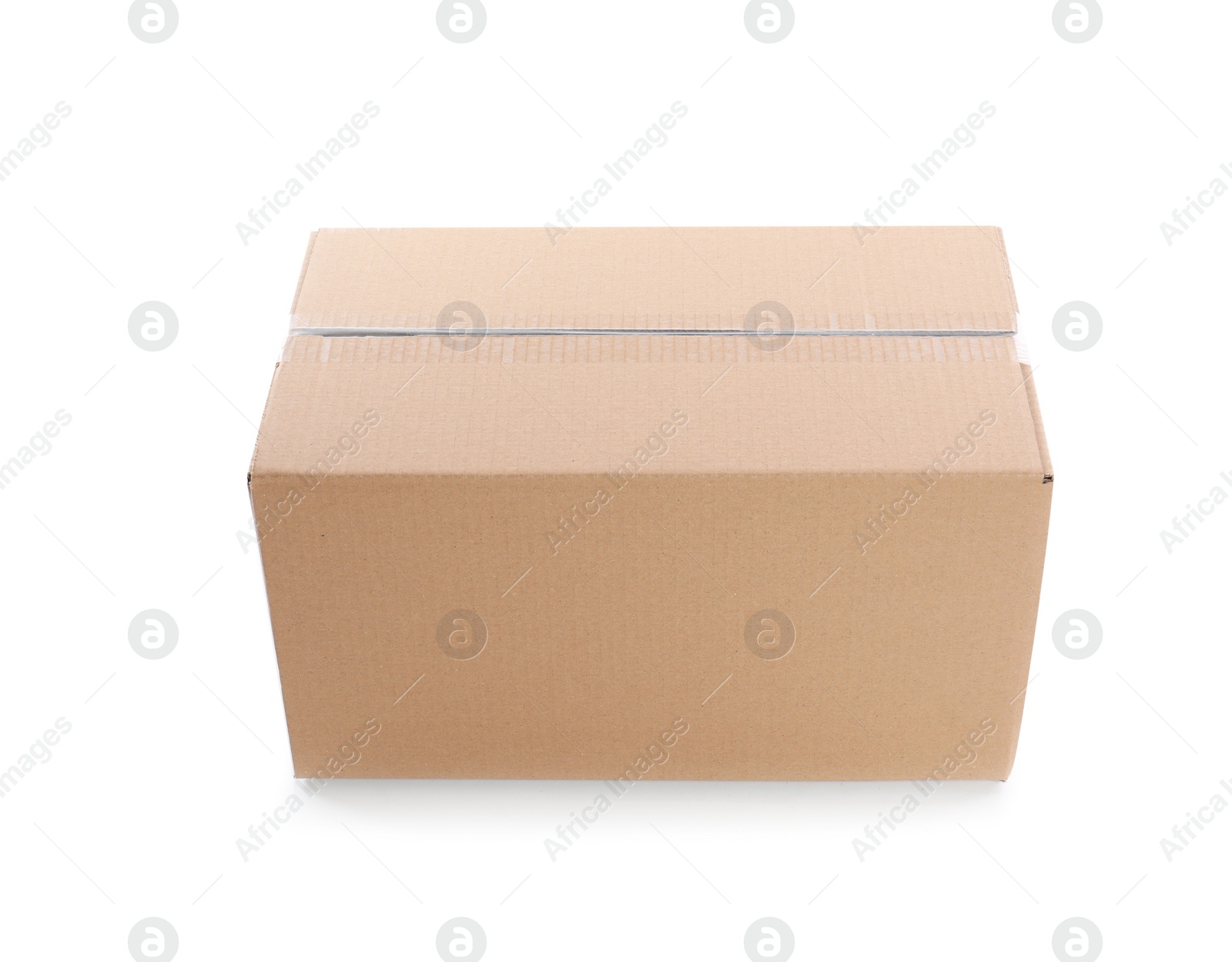 Photo of Cardboard parcel box on white background. Mockup for design