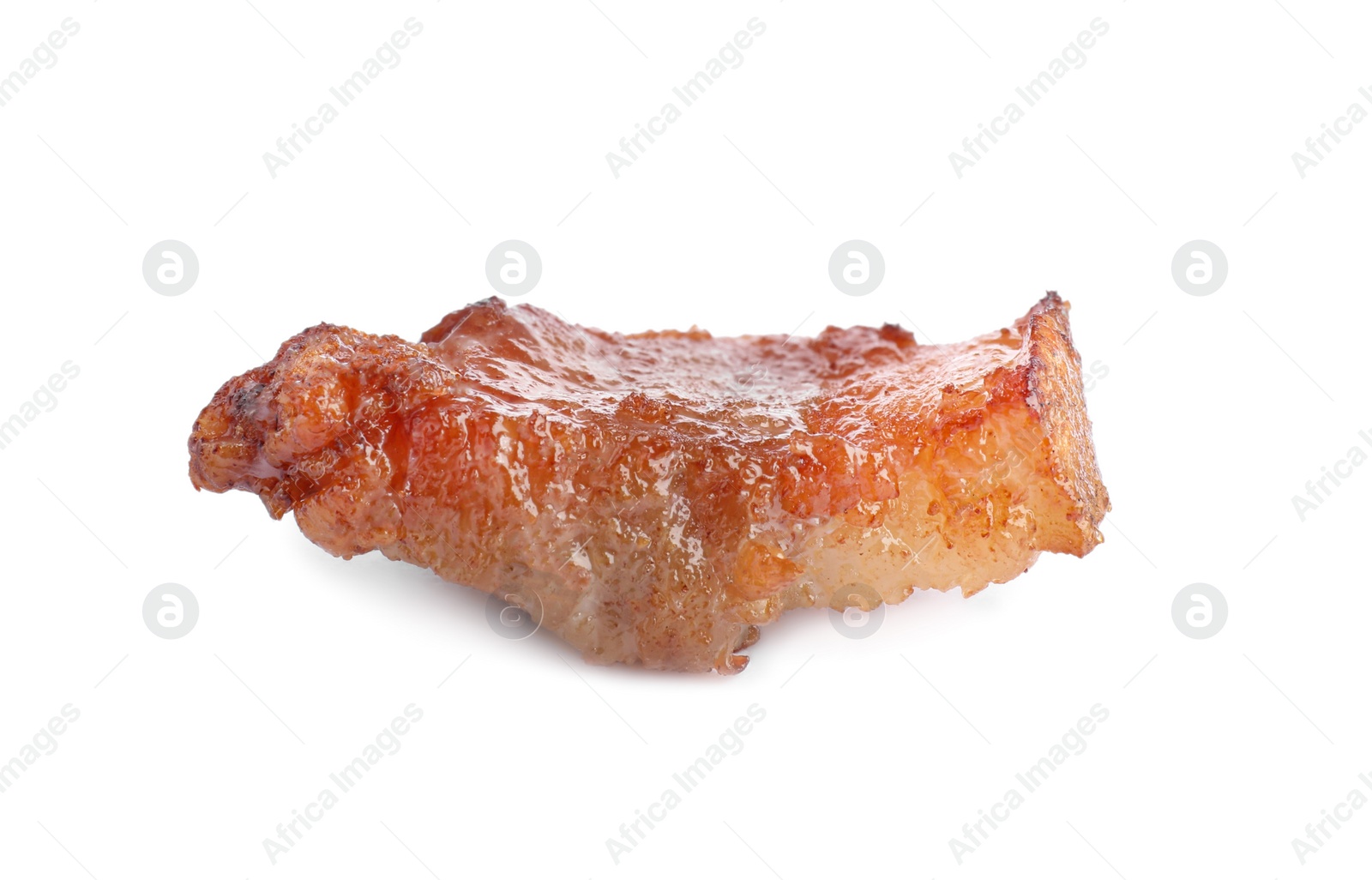 Photo of Tasty fried crackling isolated on white. Cooked pork lard