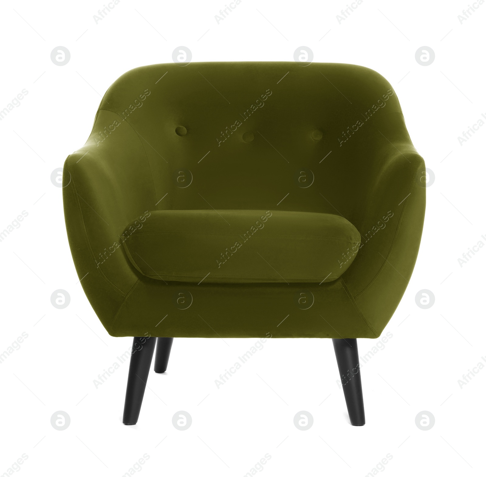 Image of One comfortable dark moss green armchair isolated on white