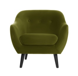 Image of One comfortable dark moss green armchair isolated on white