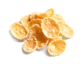 Crispy cornflakes on white background. Healthy breakfast