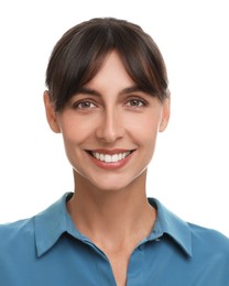 Passport photo. Portrait of woman on white background