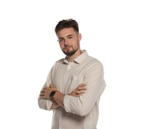 Portrait of handsome man on white background