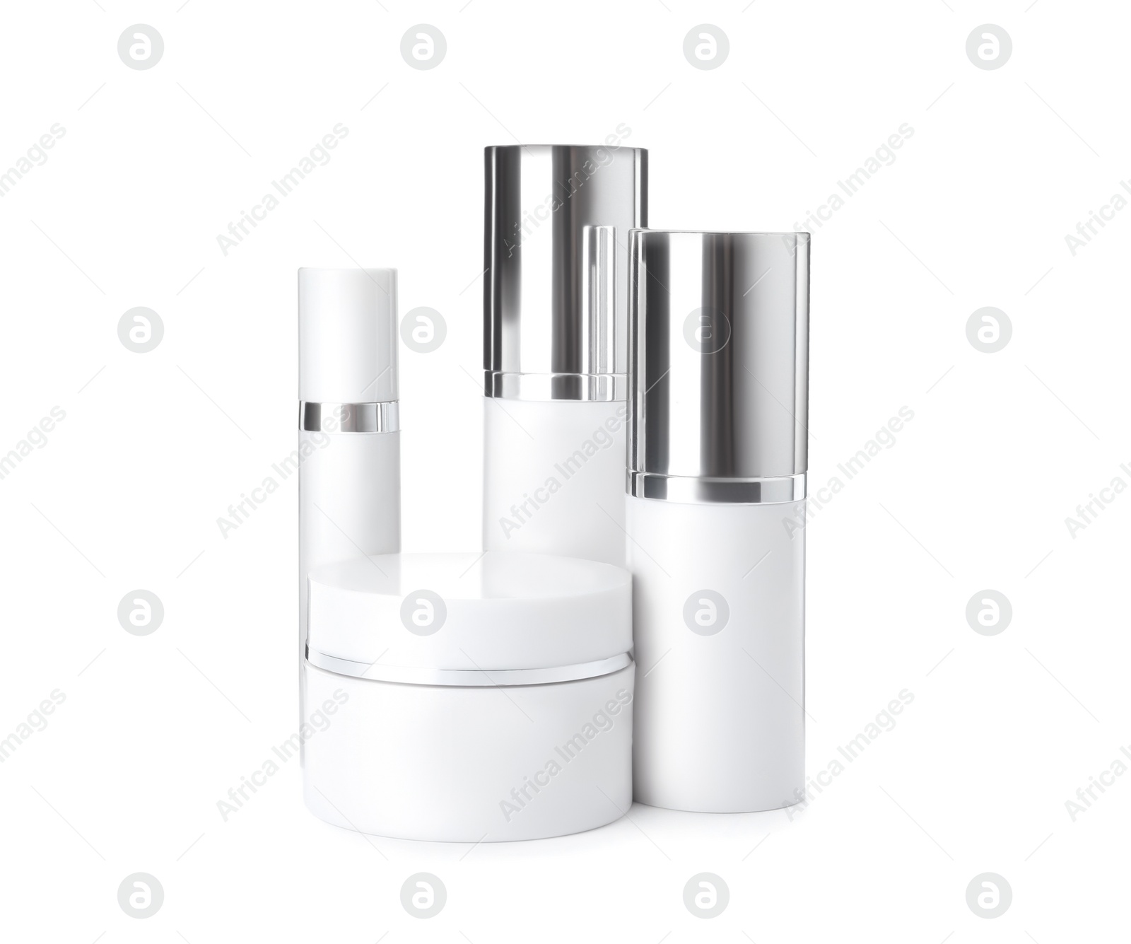 Photo of Set of luxury cosmetic products on white background