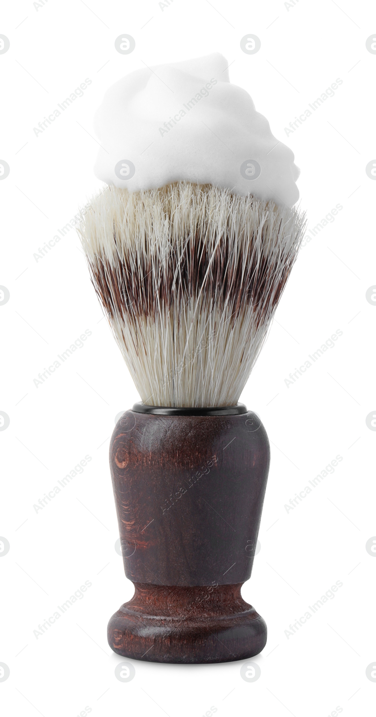 Photo of Shaving brush with foam isolated on white