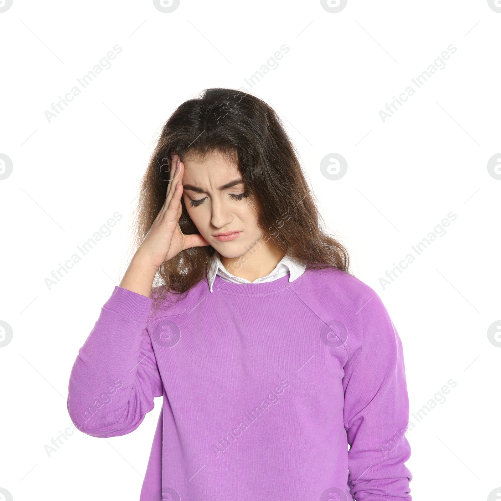 Photo of Beautiful young woman in stylish clothes on white background