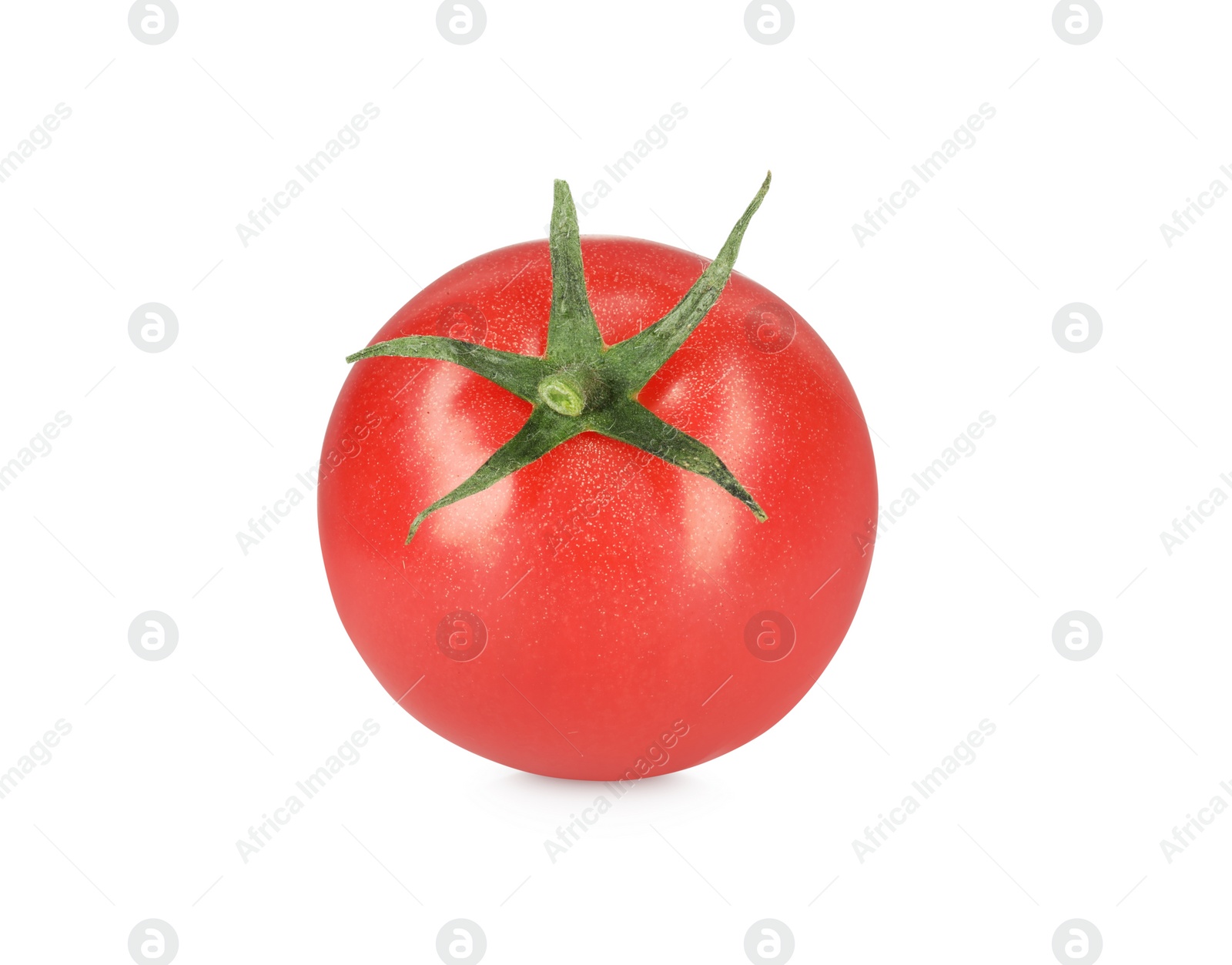 Photo of One red ripe cherry tomato isolated on white