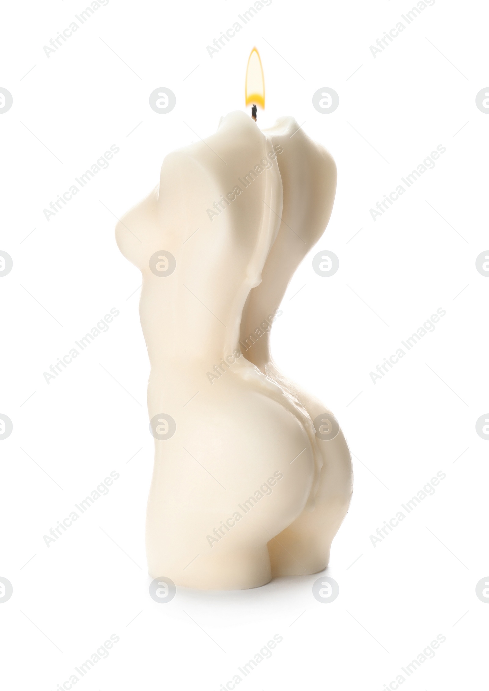 Photo of Beautiful female body shaped candle isolated on white