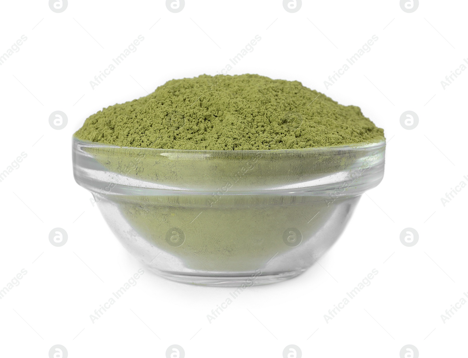 Photo of Bowl of matcha powder isolated on white