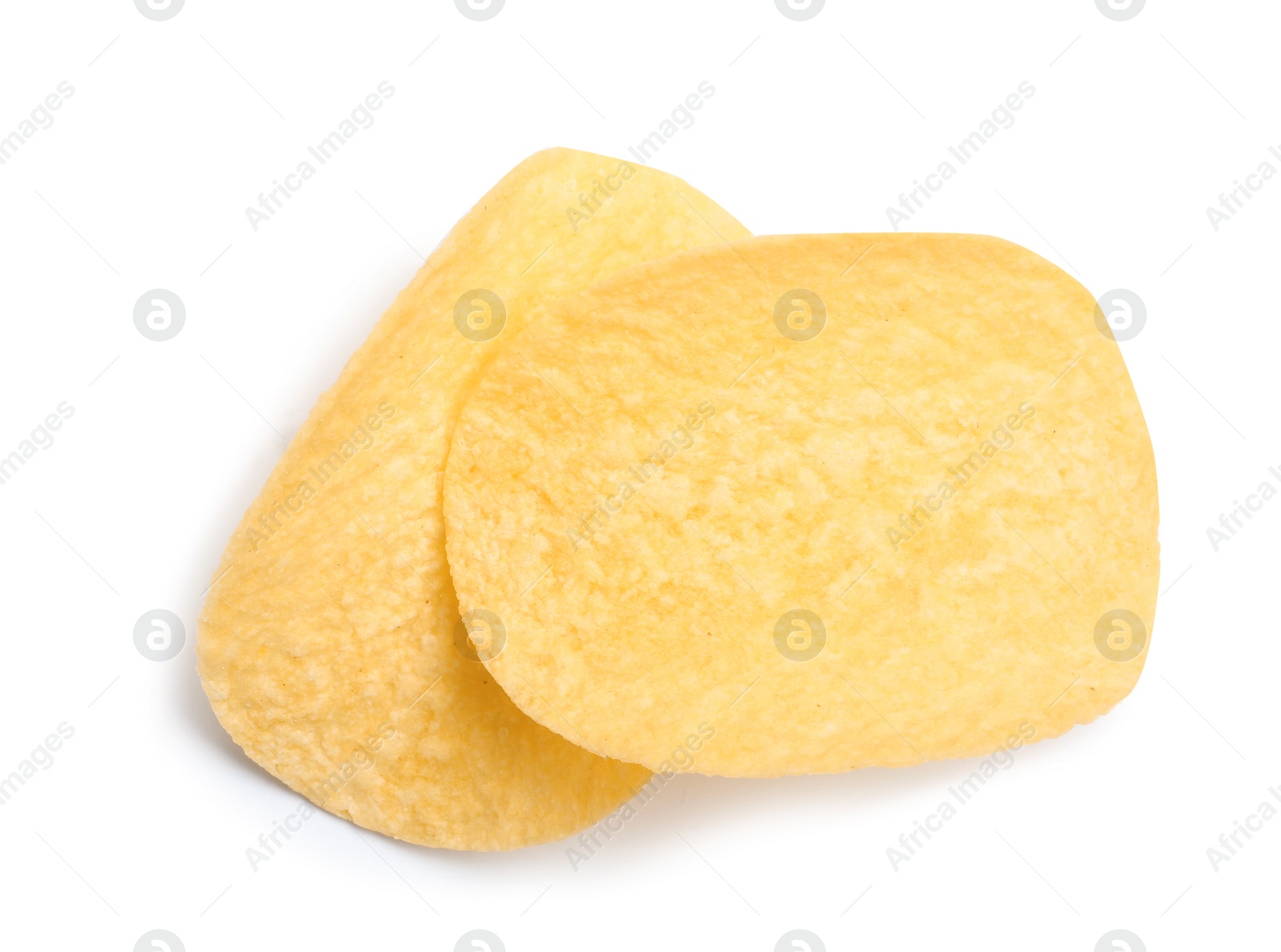 Photo of Tasty crispy potato chips on white background